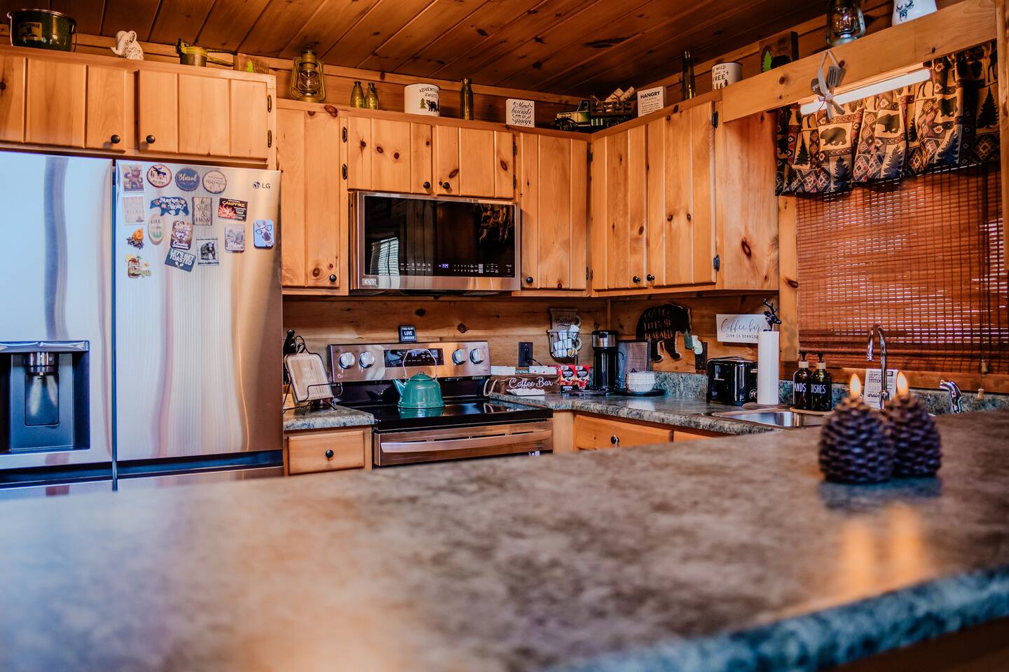 Kitchen is well stock with coffee and teas as well as all you need for cooking and enjoying meals