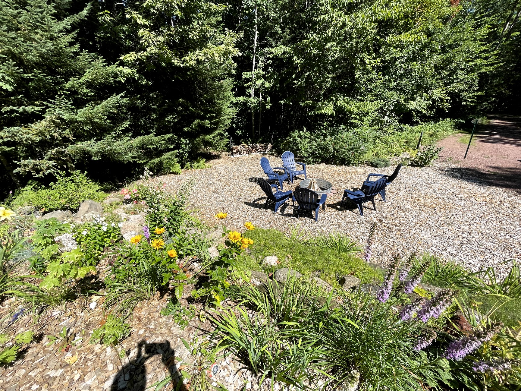 view from cottage bathroom 2nd story of firepit