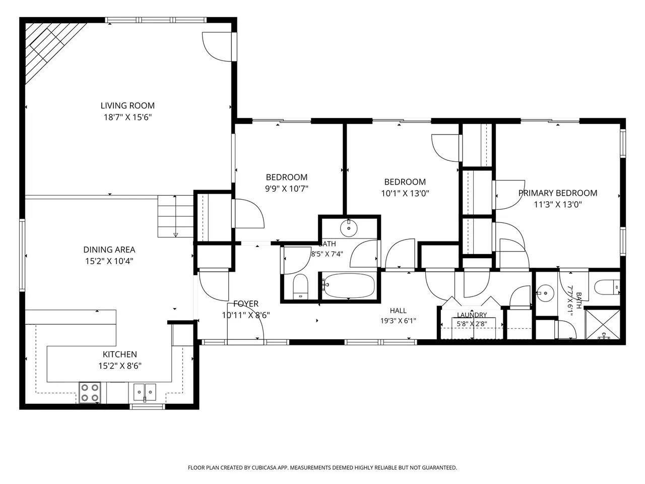 Floor plan of the three-bedroom, two-bath home.