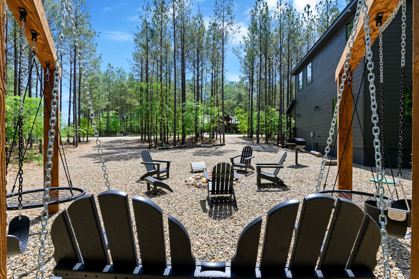 Breathe in the fresh Hochatown air while the littles giggle on the swing set.