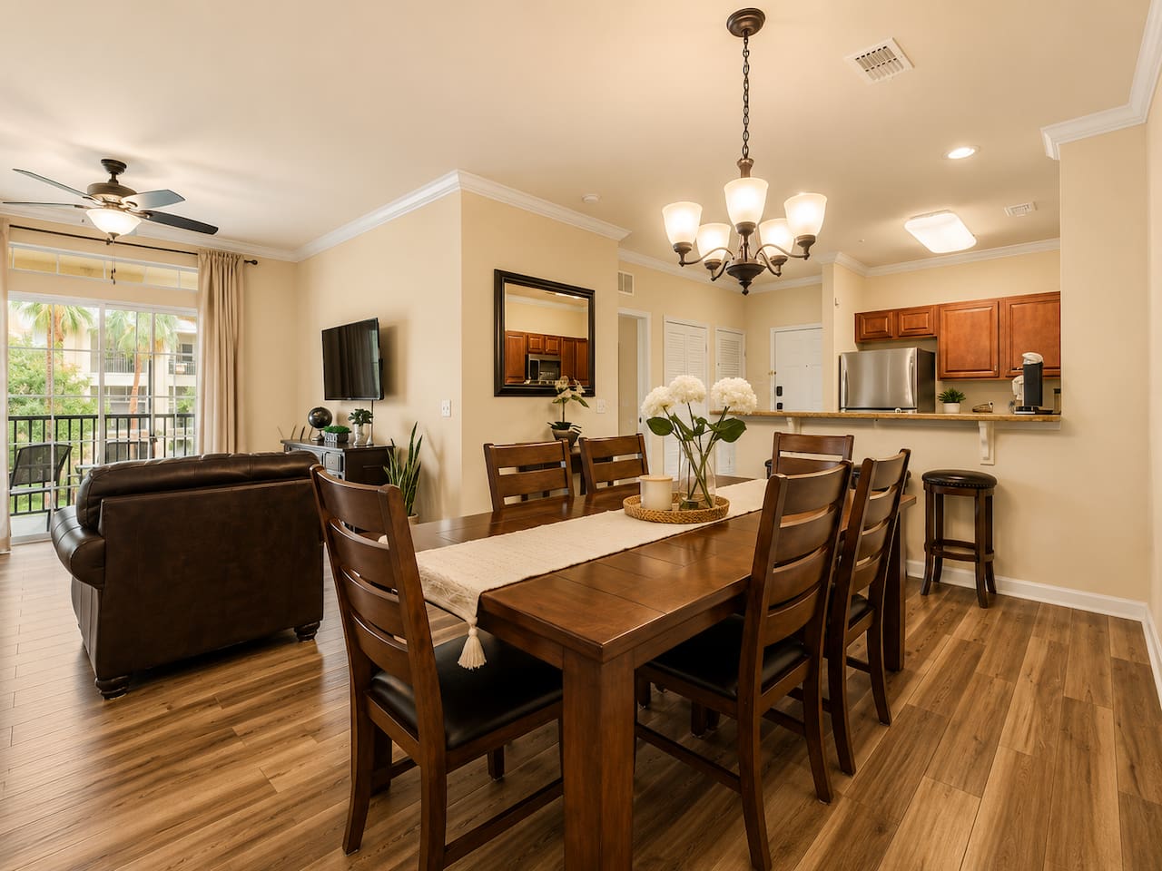 Open concept living and dining space with plenty of natural light.