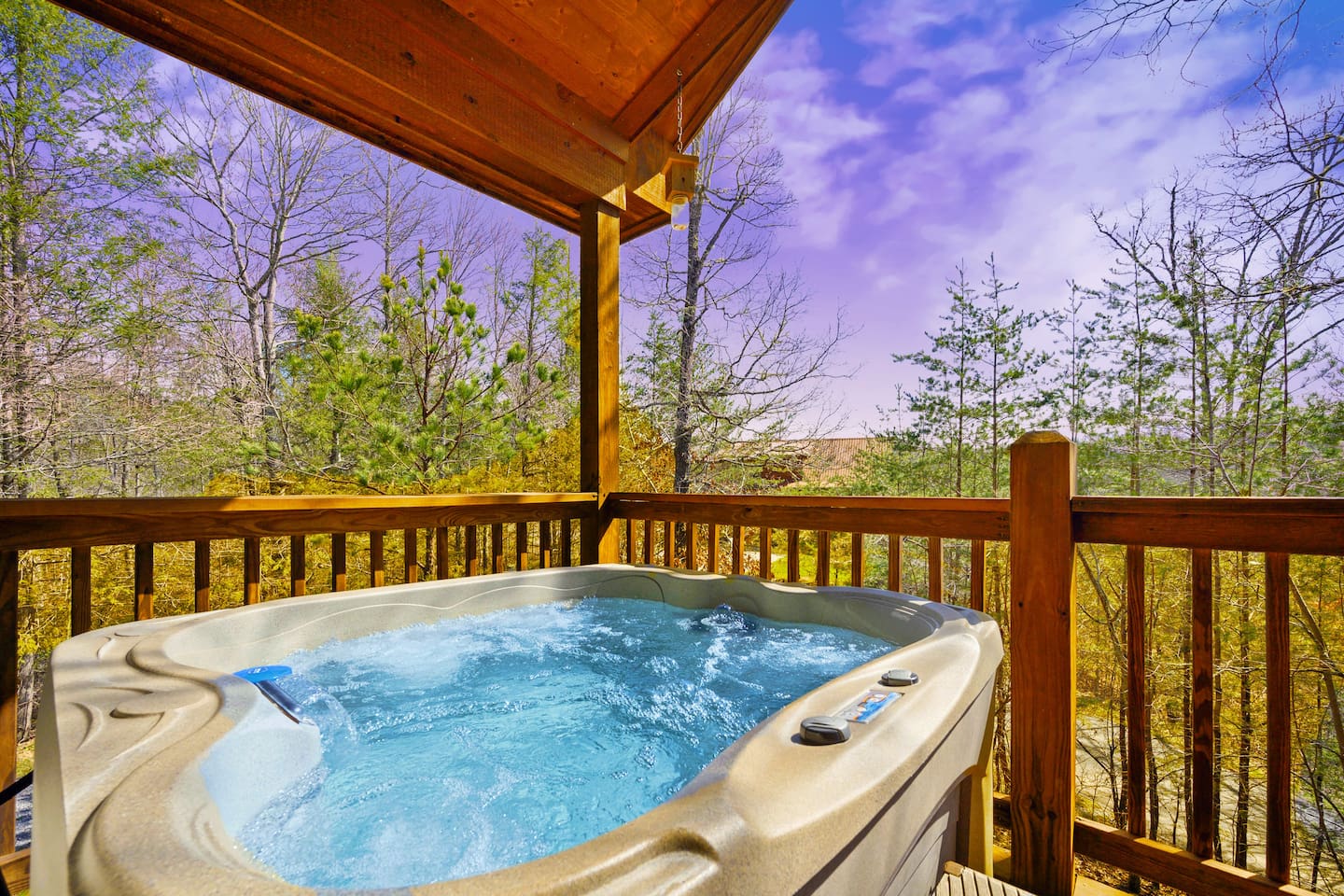Soak your worries away in the hot tub on the porch.