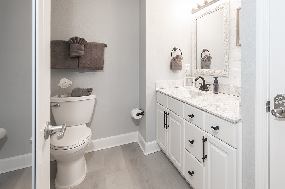 Fresh, clean, coastal master bath