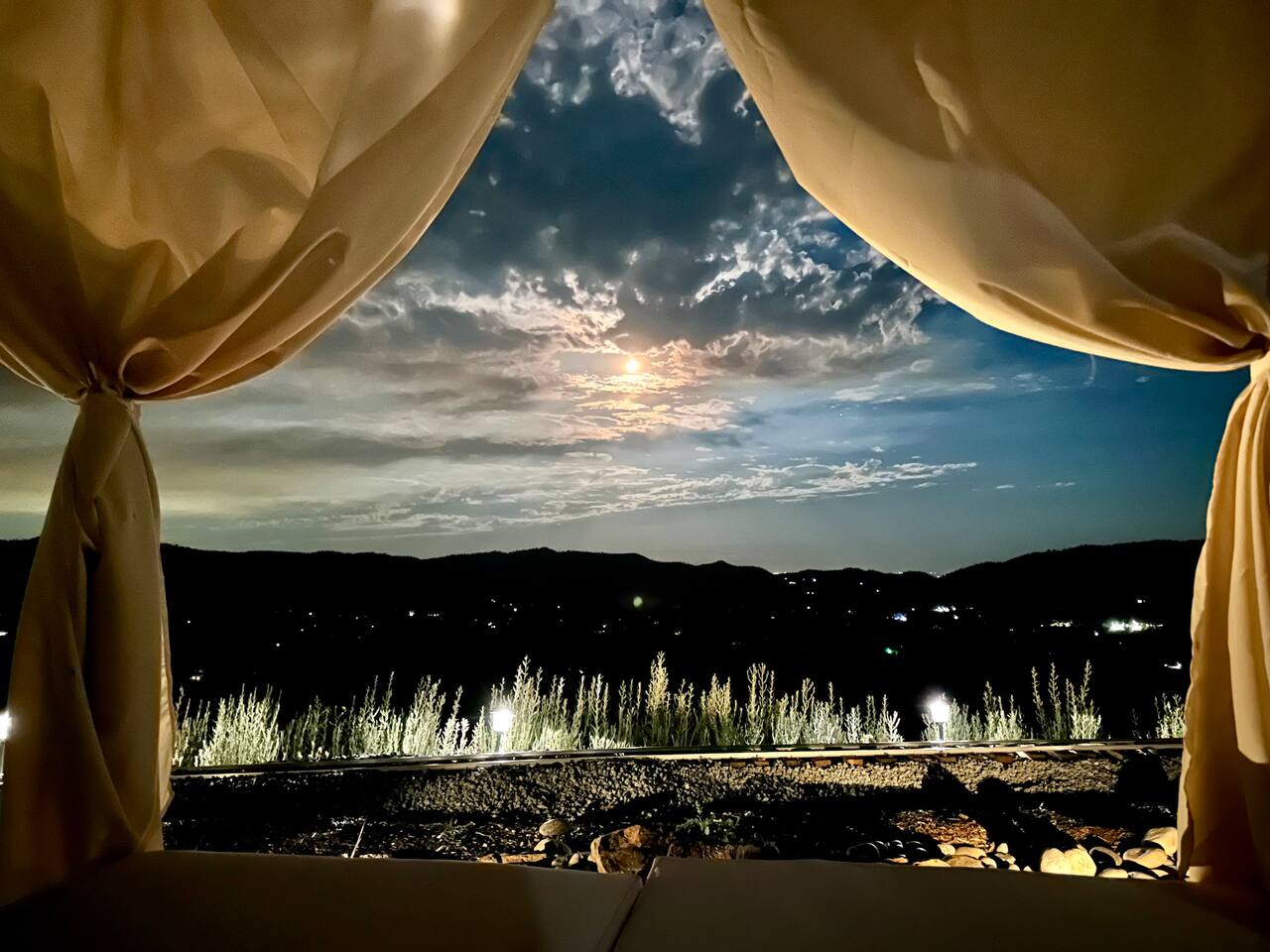 Night view of sky and mountains from cabana