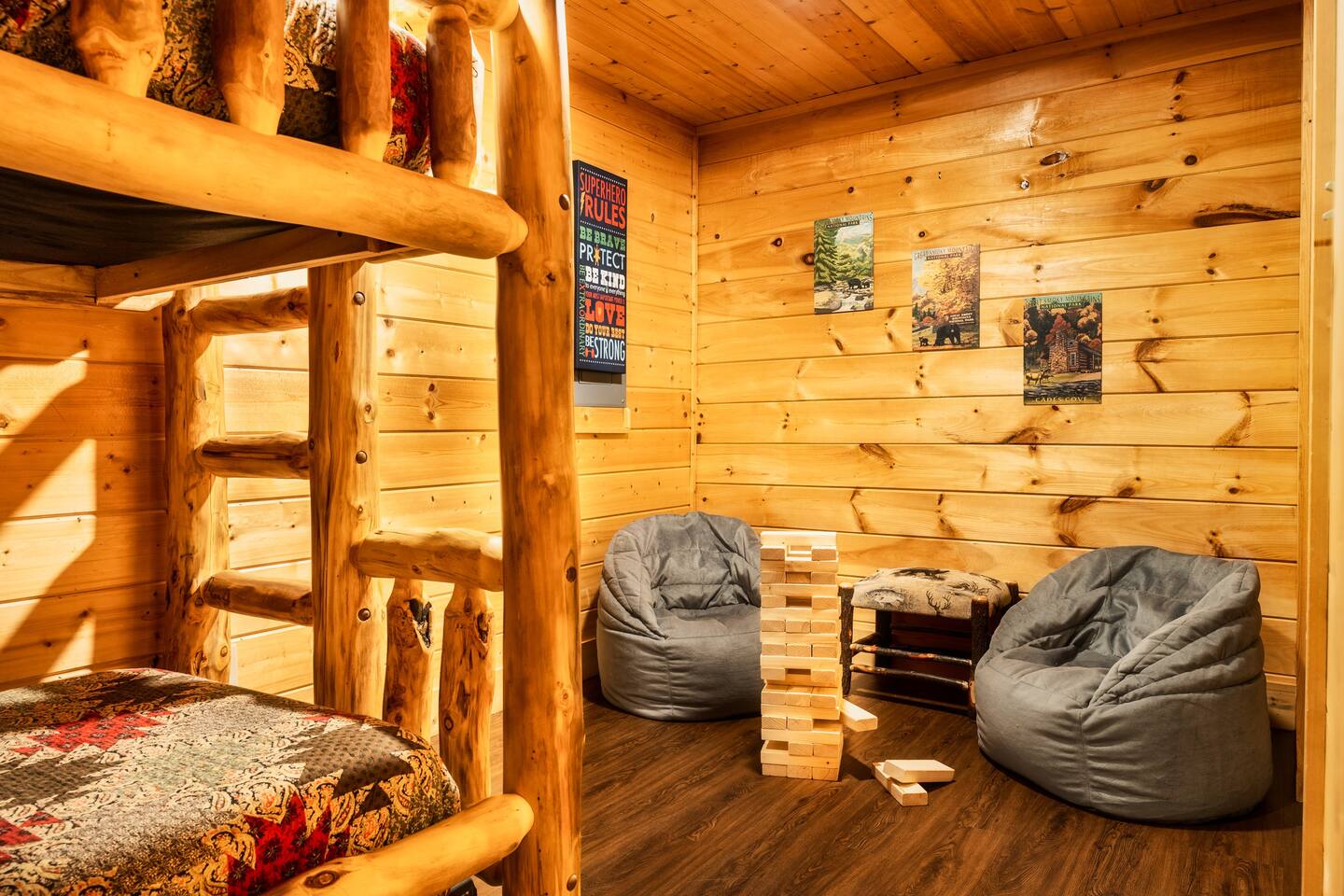 Bean bag seating area in bunk room