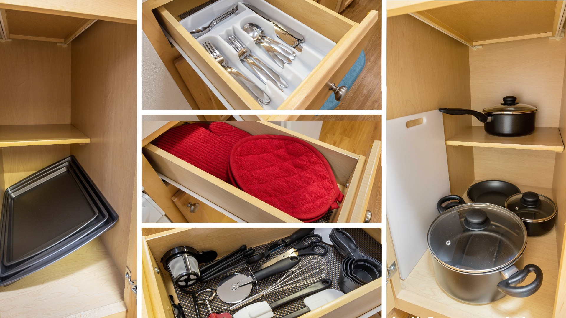 Plenty of utensils and cooking accoutrement to make cooking a breeze.