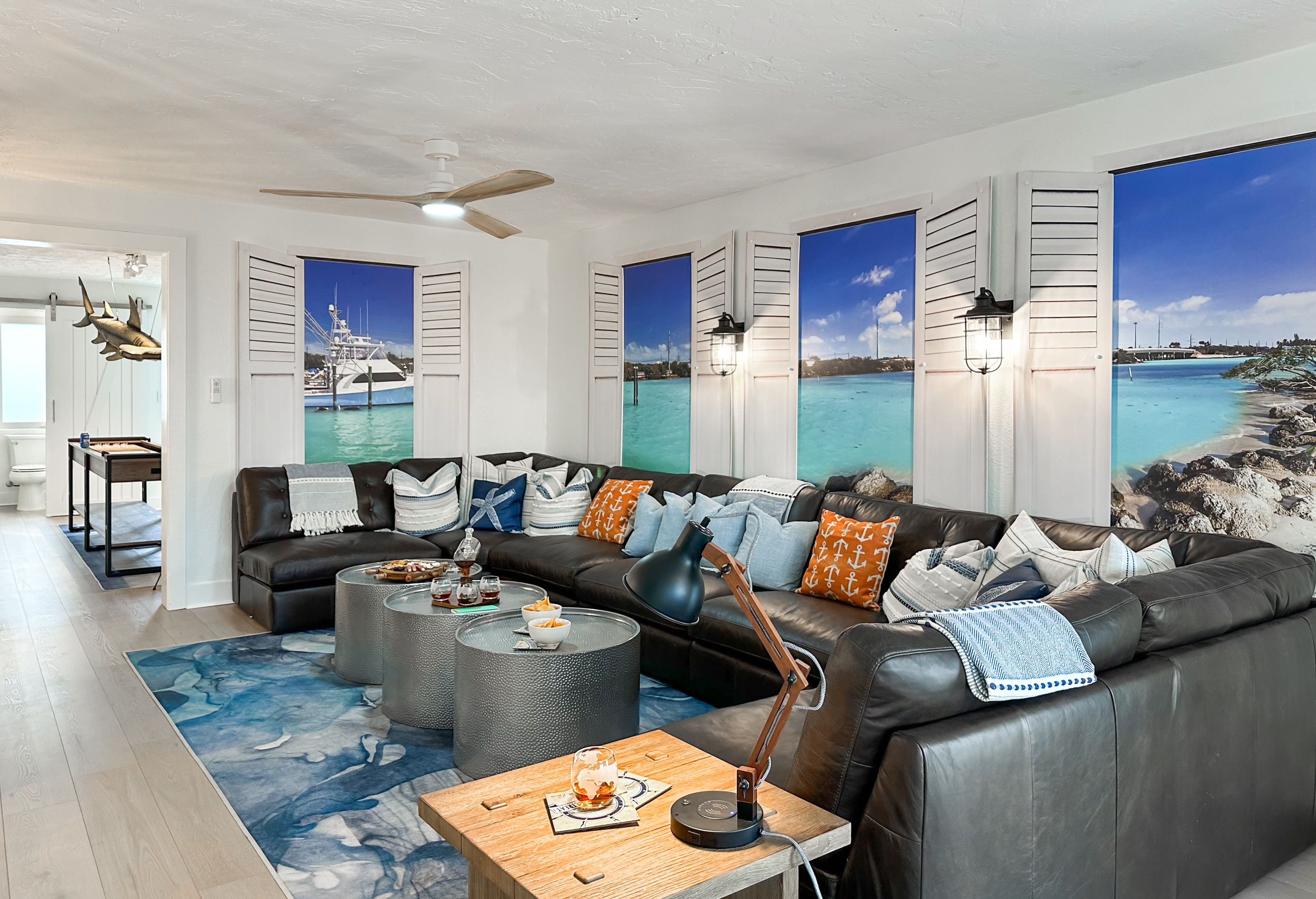 The game room continues onto the main living room.