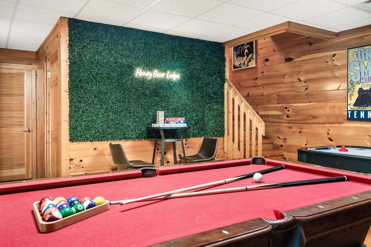 Game Room with awesome photo wall 
#HoneyBearLodge