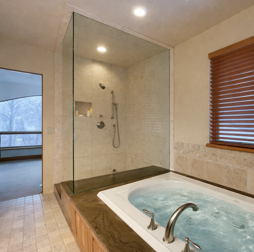 Relax in a newly renovated limestone steam shower