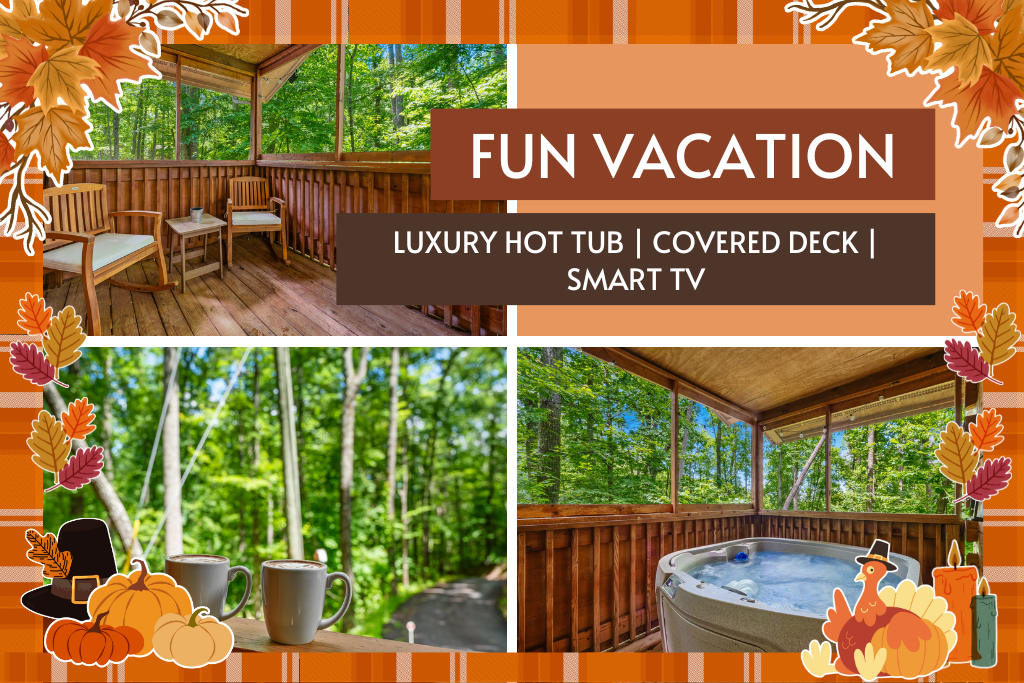 Unwind on the covered deck with a bubbling hot tub, fresh air, and forest vibes.