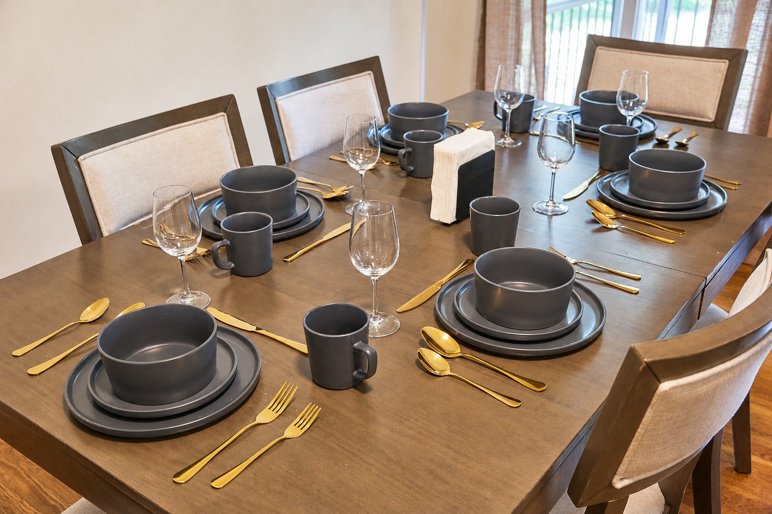 Dining table set and ready for a family dinner