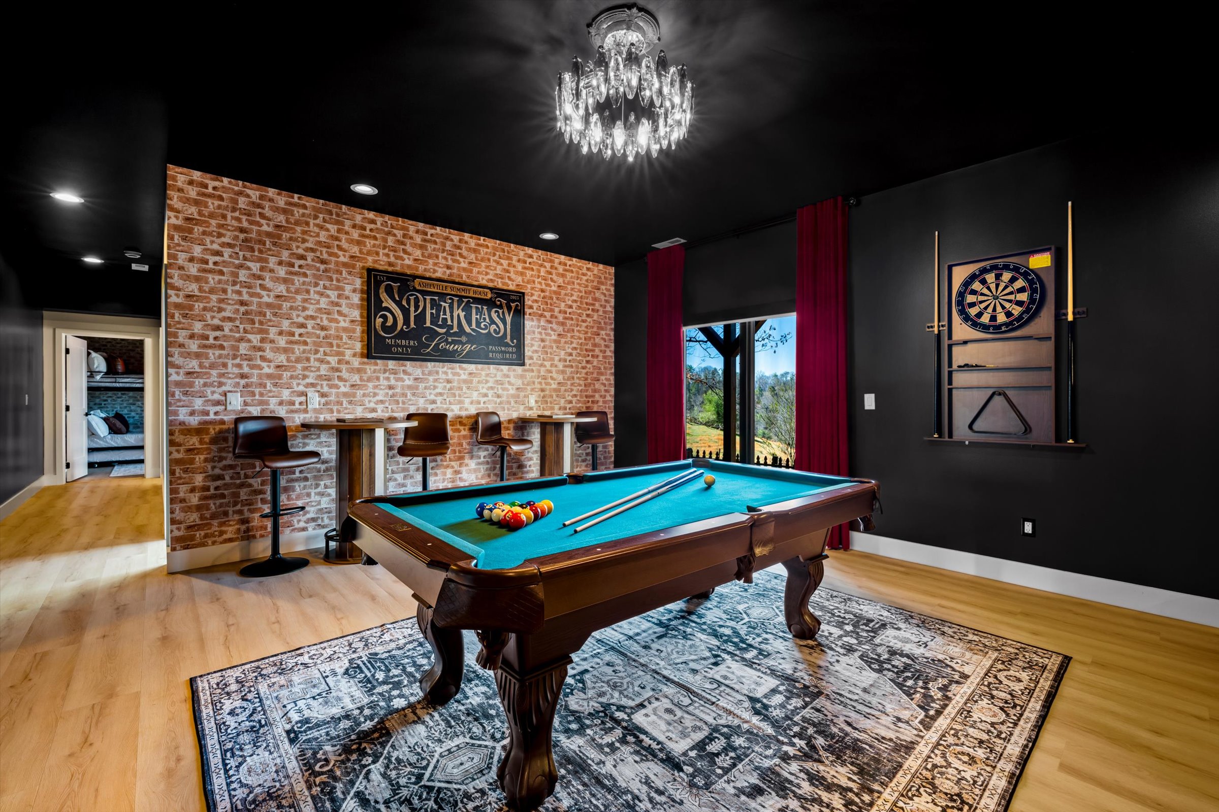 {Speakeasy Bar + Pool Table}
Pour a drink, rack a game, and settle in — where the energy shifts into late-night conversations and just one more round.