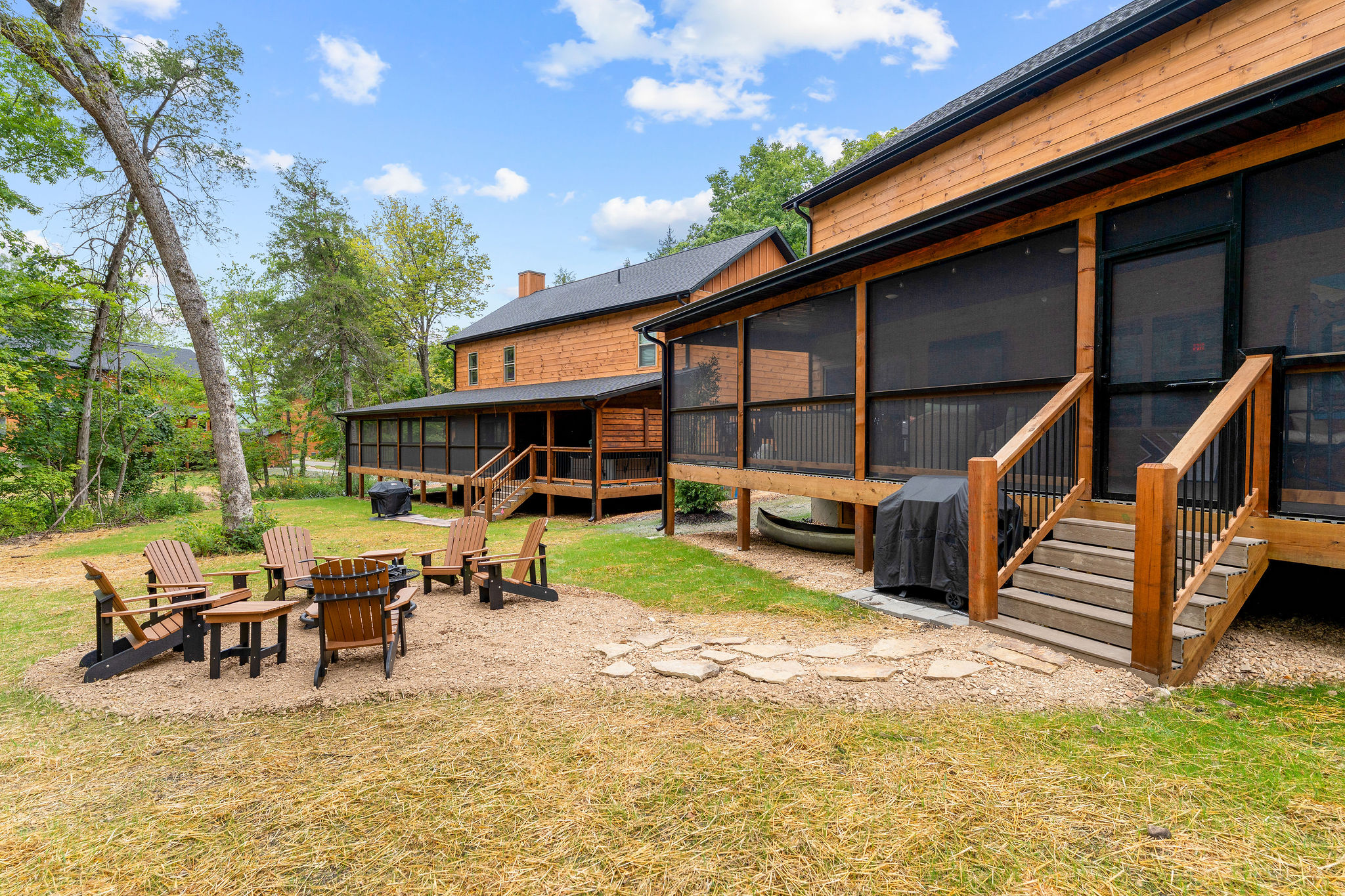 Your private firepit is just steps away from the screened in deck