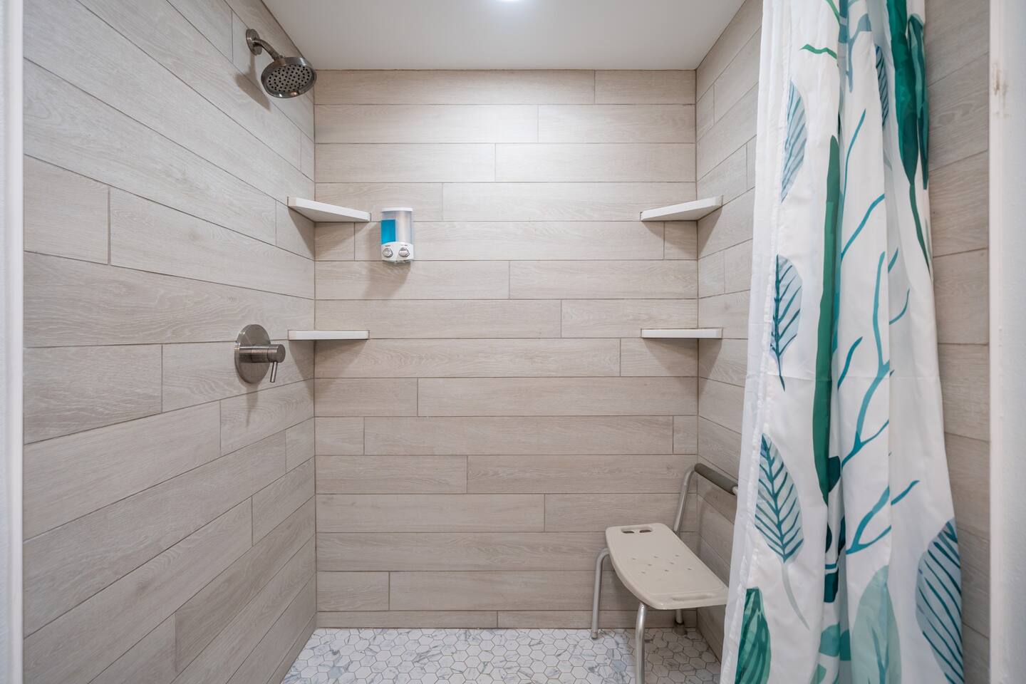 bathroom shower. Towels provided