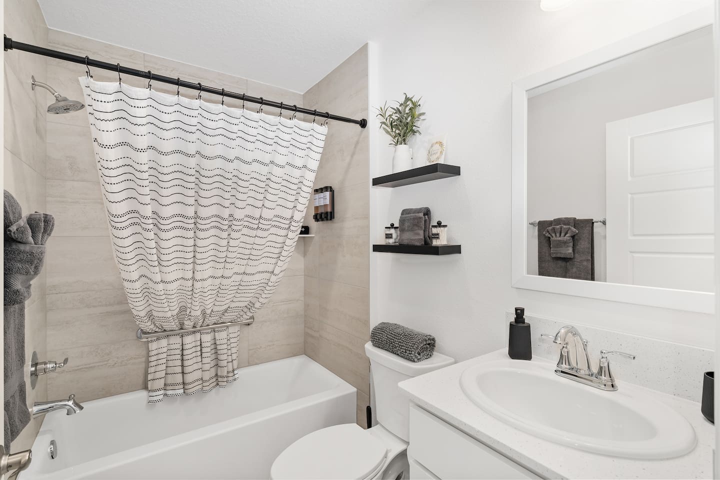 Clean, modern, and thoughtfully stocked, this bathroom feels more like a boutique hotel than a typical rental.