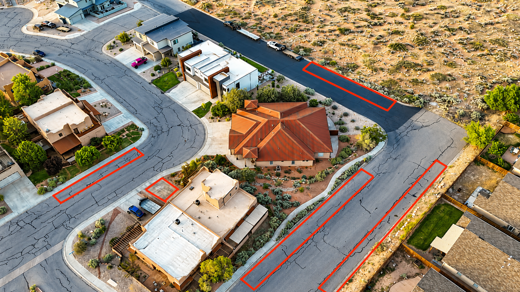 Ample parking around the home marked in red