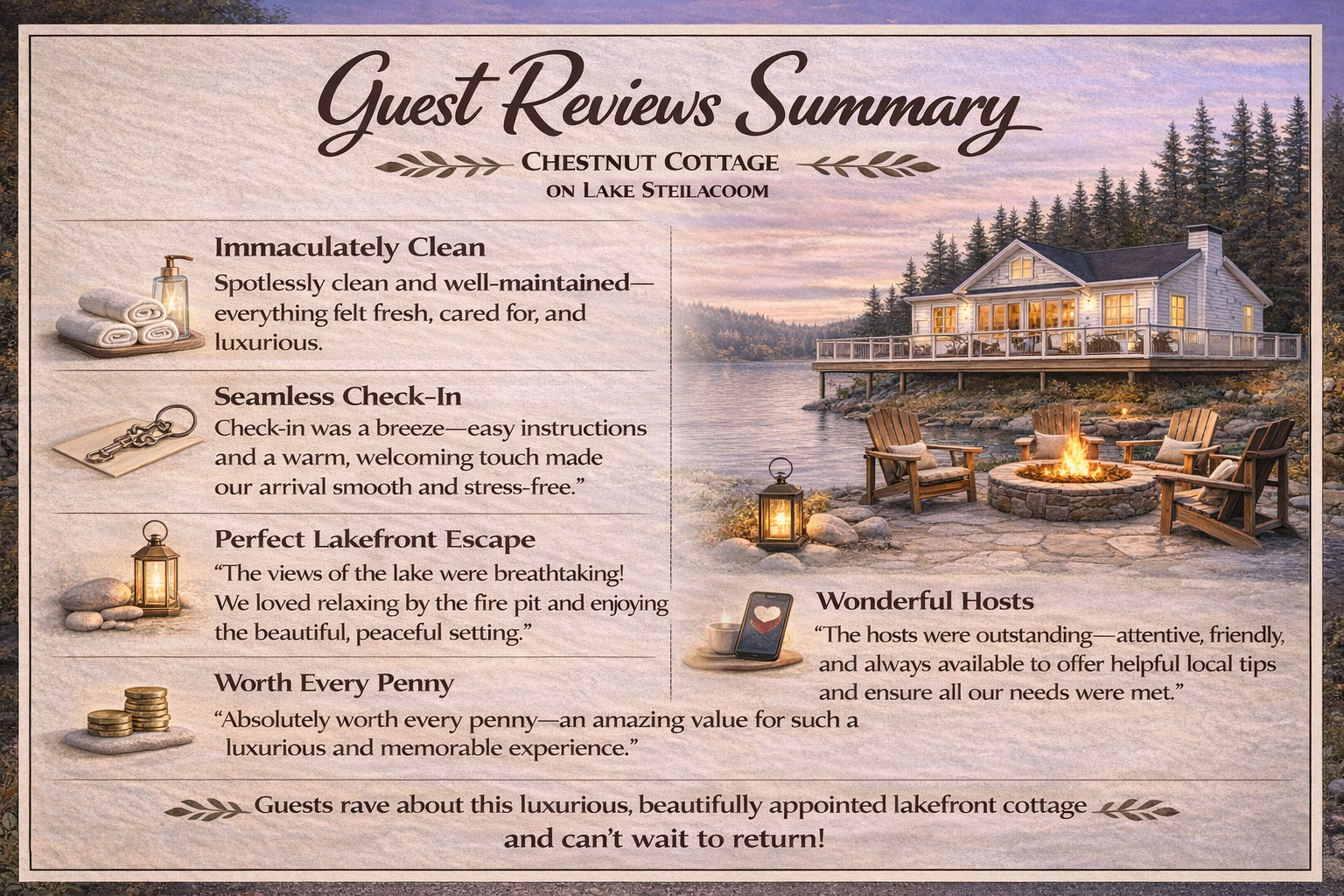 Chatgpt summarized the guest reviews in this image.