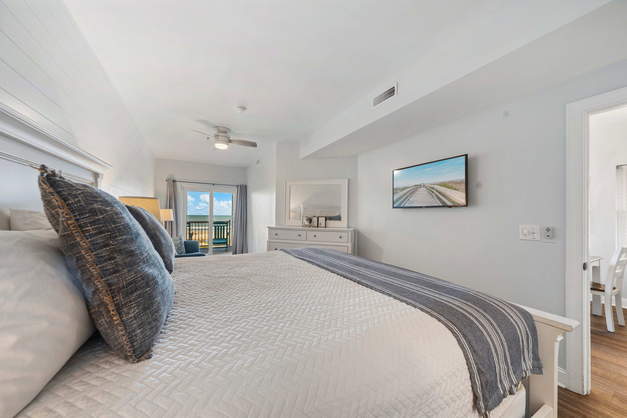 Bedroom 1: Primary King suite | Beach Breeze | Oceanview 202 | 1116 Ocean Blvd, Isle of Palms, SC | IOP Escapes