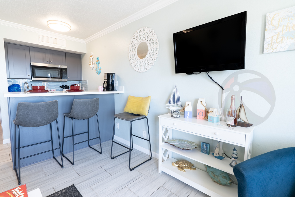 The kitchen is open to the living area