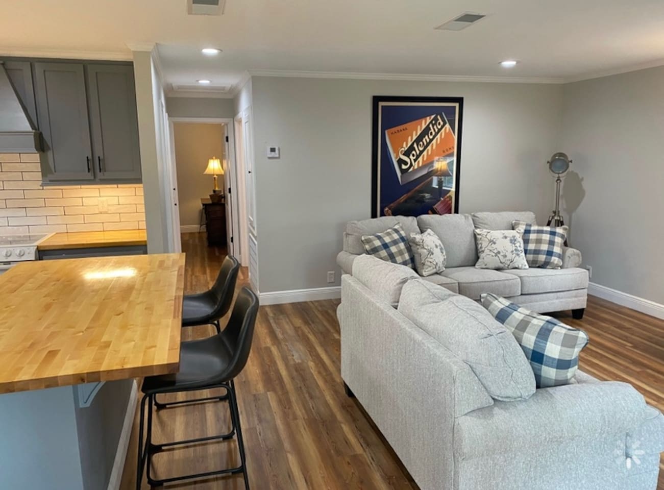Cozy living room with the comfiest couch you’ve ever sat on. 