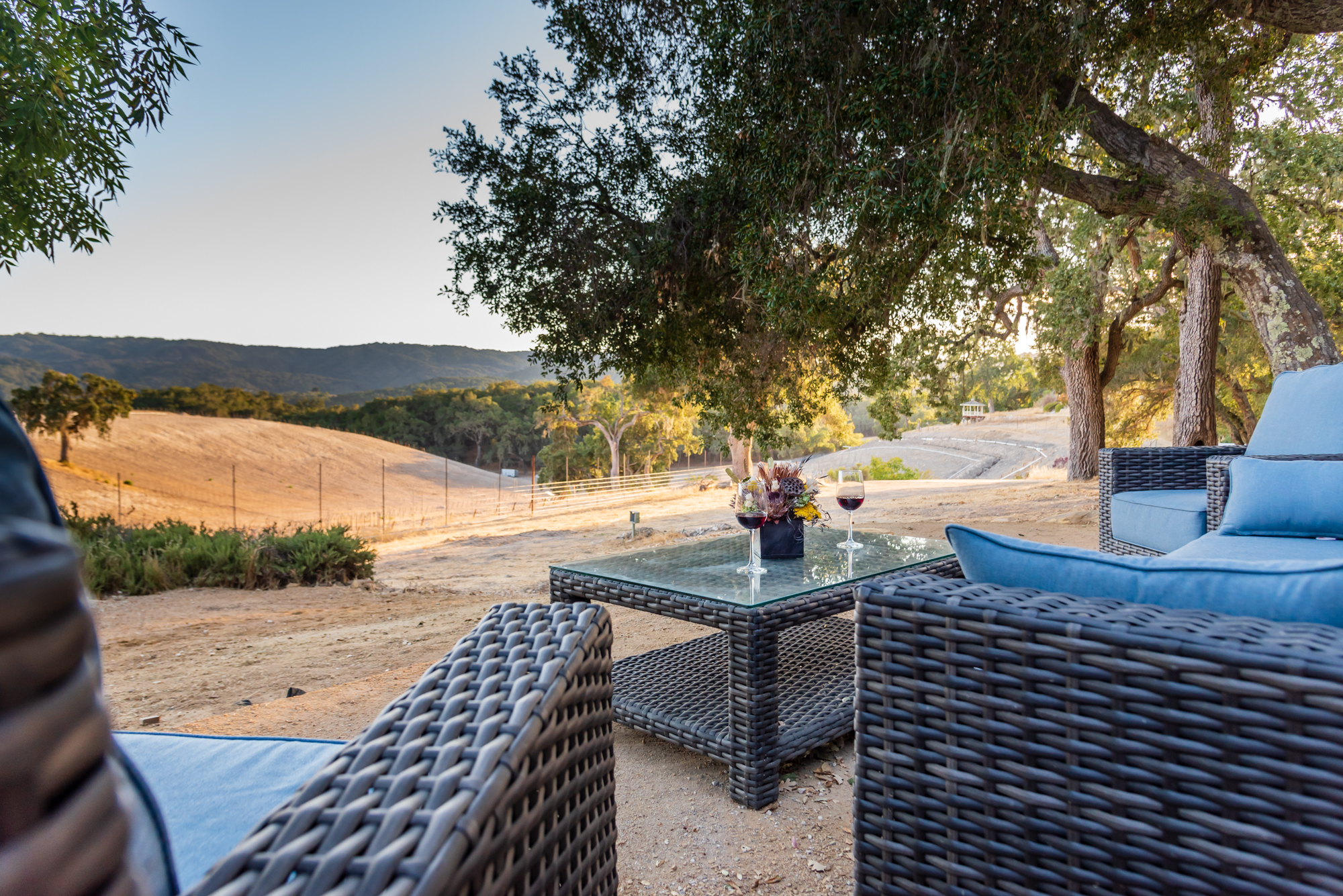 A serene outdoor lounge perfect for sunset drinks and golden hour views.