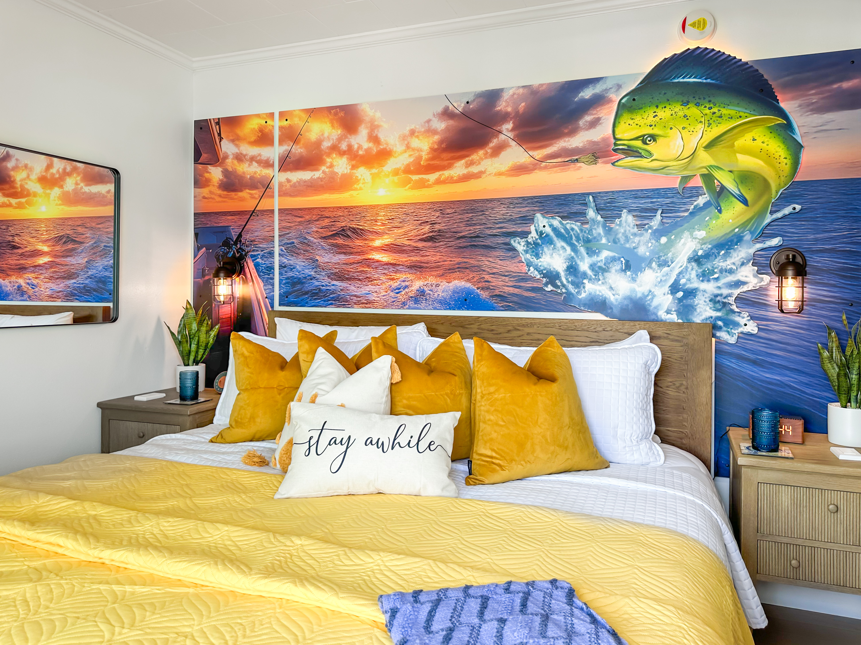 Like all King bedrooms here, there are individual night stands, reading lights, an alarm clock, and a sound machine.