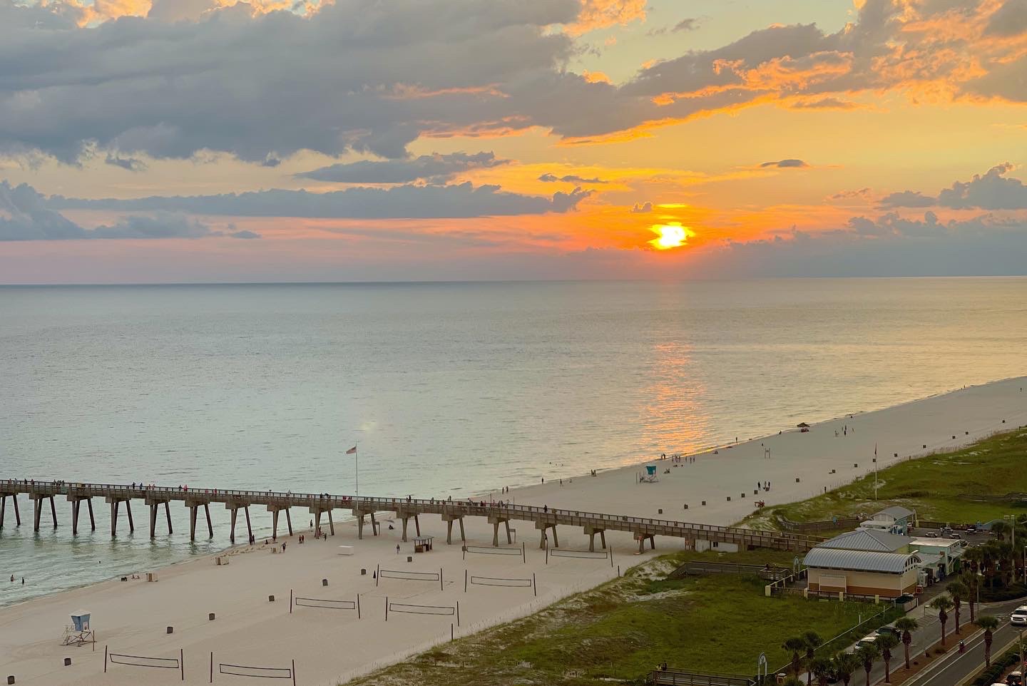 Sunset and pier view from balcony of condo