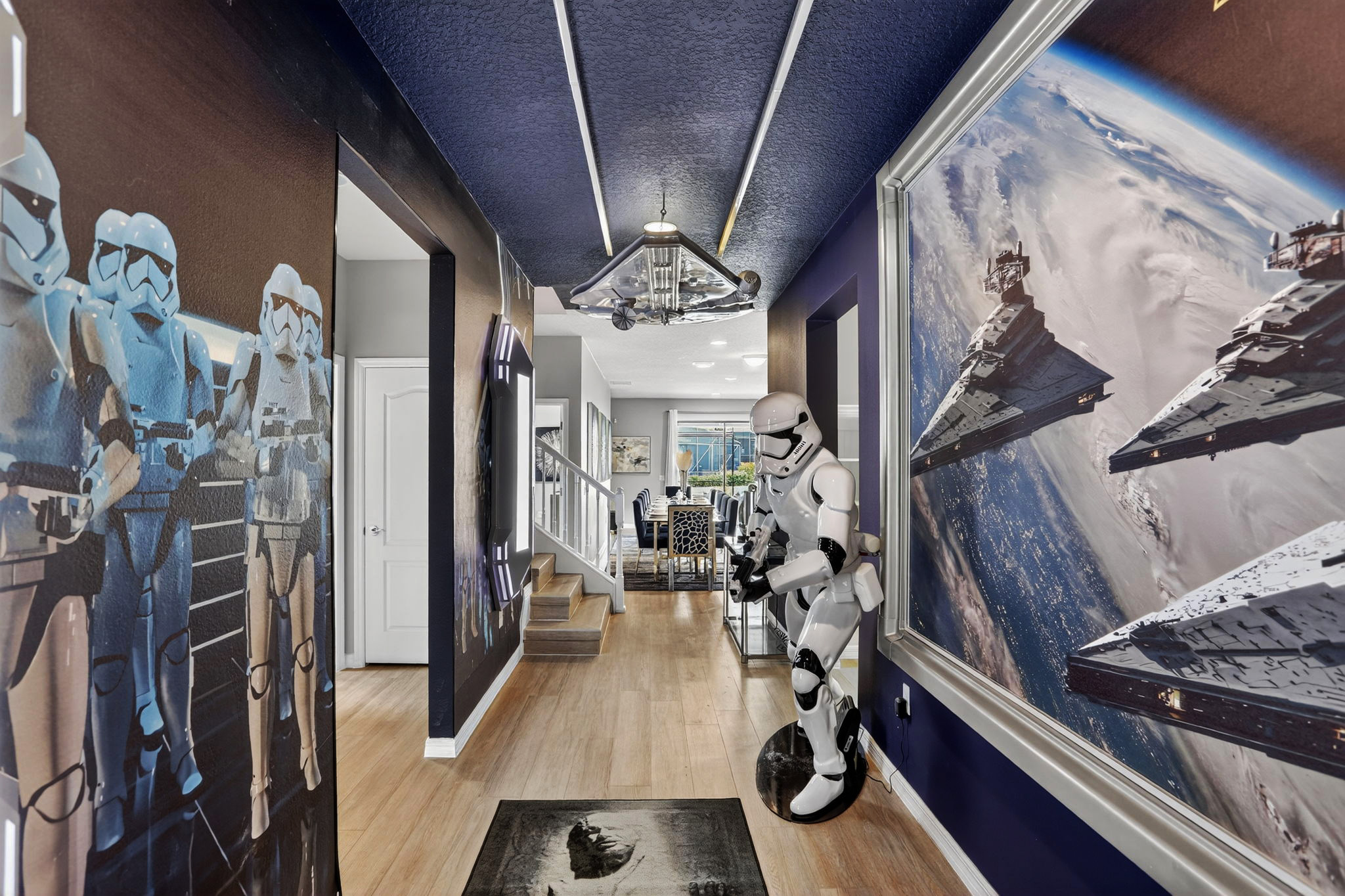 When you open the front door...It's guarded by a life size storm trooper!