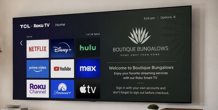 Relax with our Roku Smart TV featuring thousands of channels and streaming apps. Watch local news and weather or sign in to your favorite services such as Netflix, Hulu, Prime Video, and more for a home-away-from-home viewing experience.