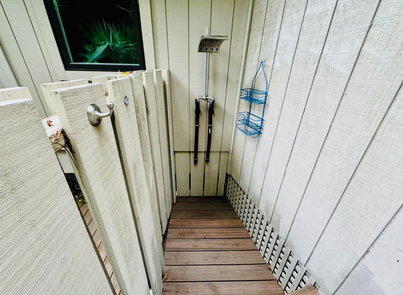 Steps from the outdoor shower