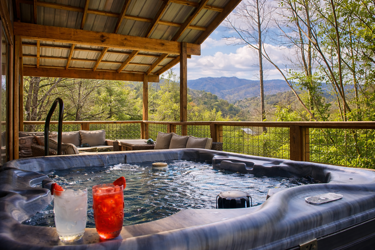 Brand new hot tub with a beautiful view of the mountains!