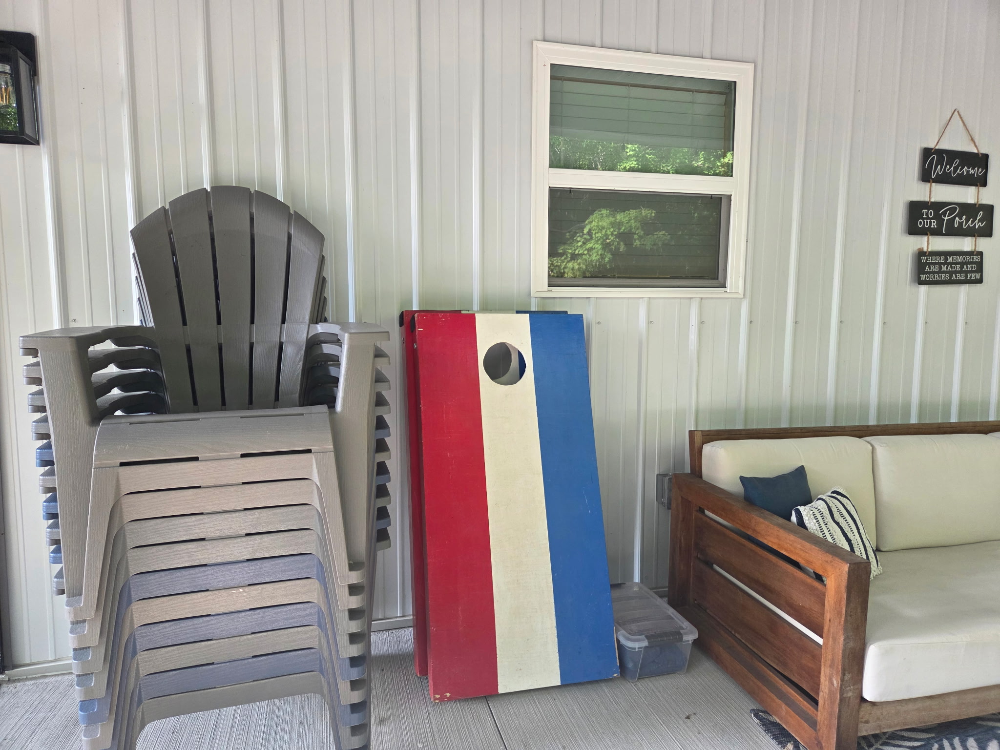 Cornhole boards and bean bags are available under the covered deck for guests to enjoy!