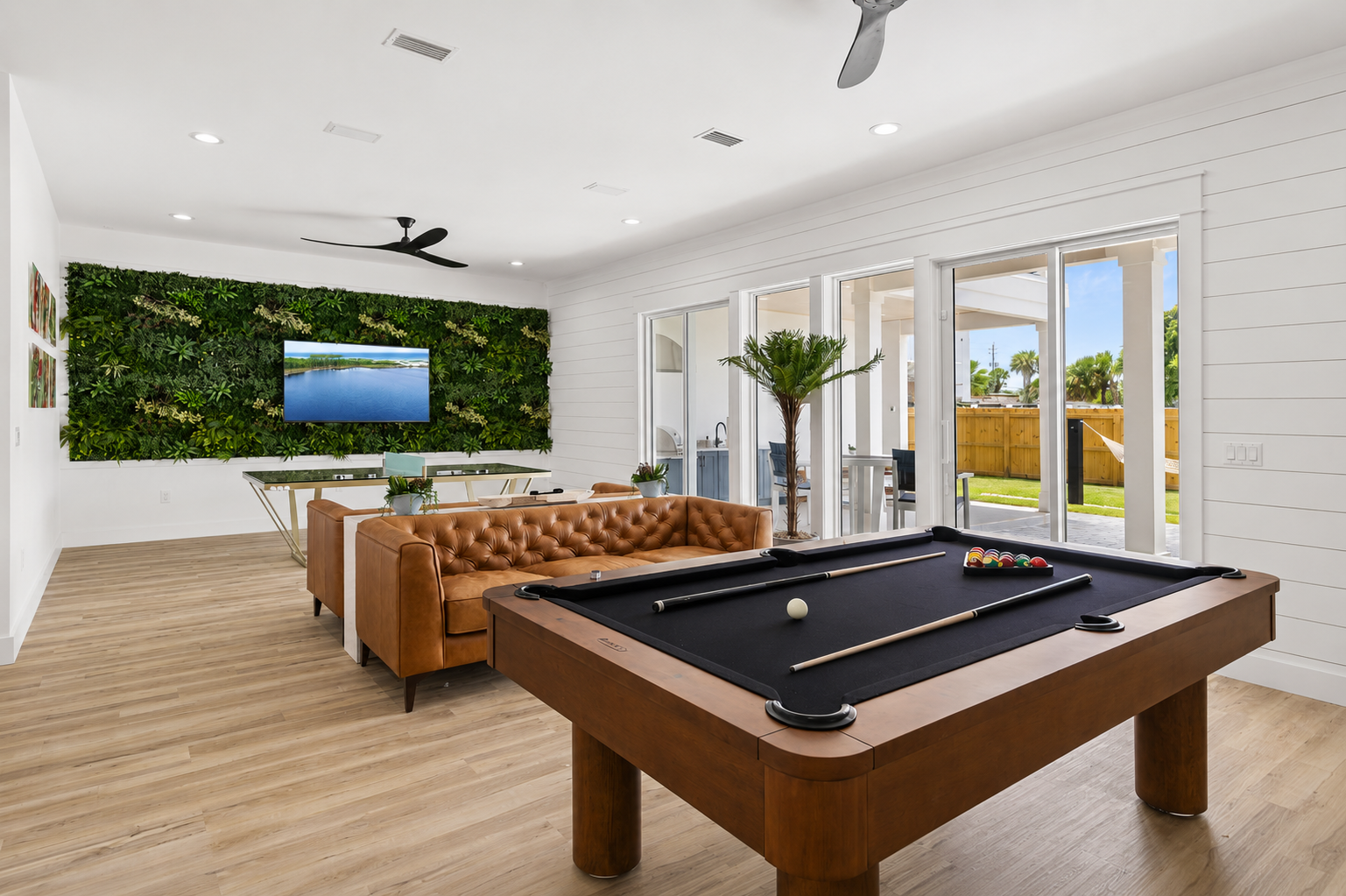 Game Lounge with Pool Table & Glass Ping Pong