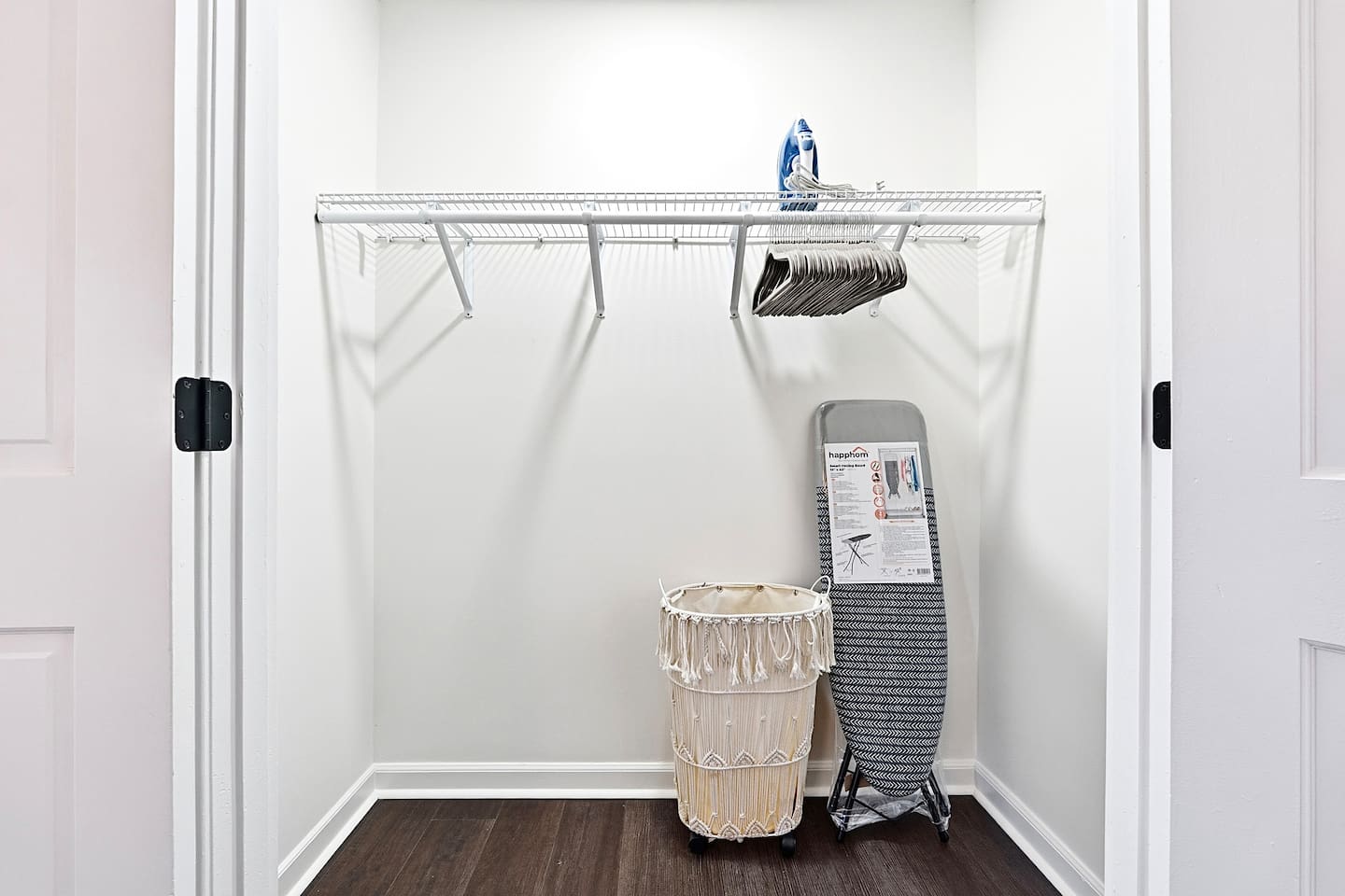 We provide laundry baskets, an iron, and an ironing table for your stay. 