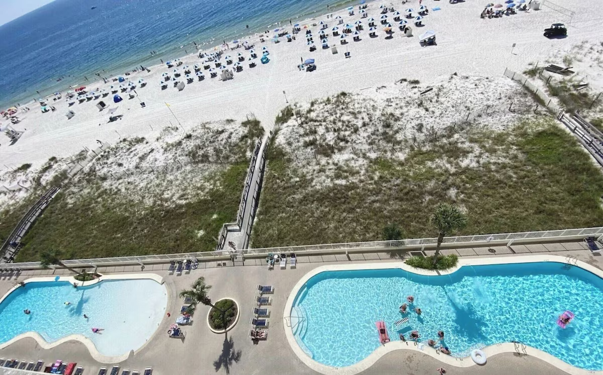Aerial view of both outdoor Aerial View Of Outdoor Pools