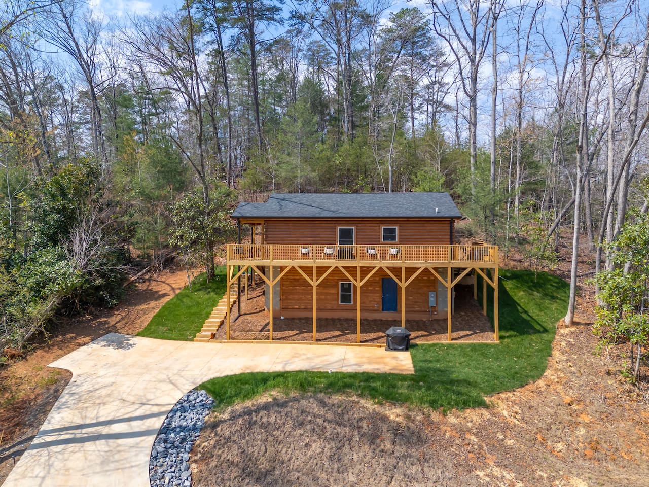 Front drone view of the cabin