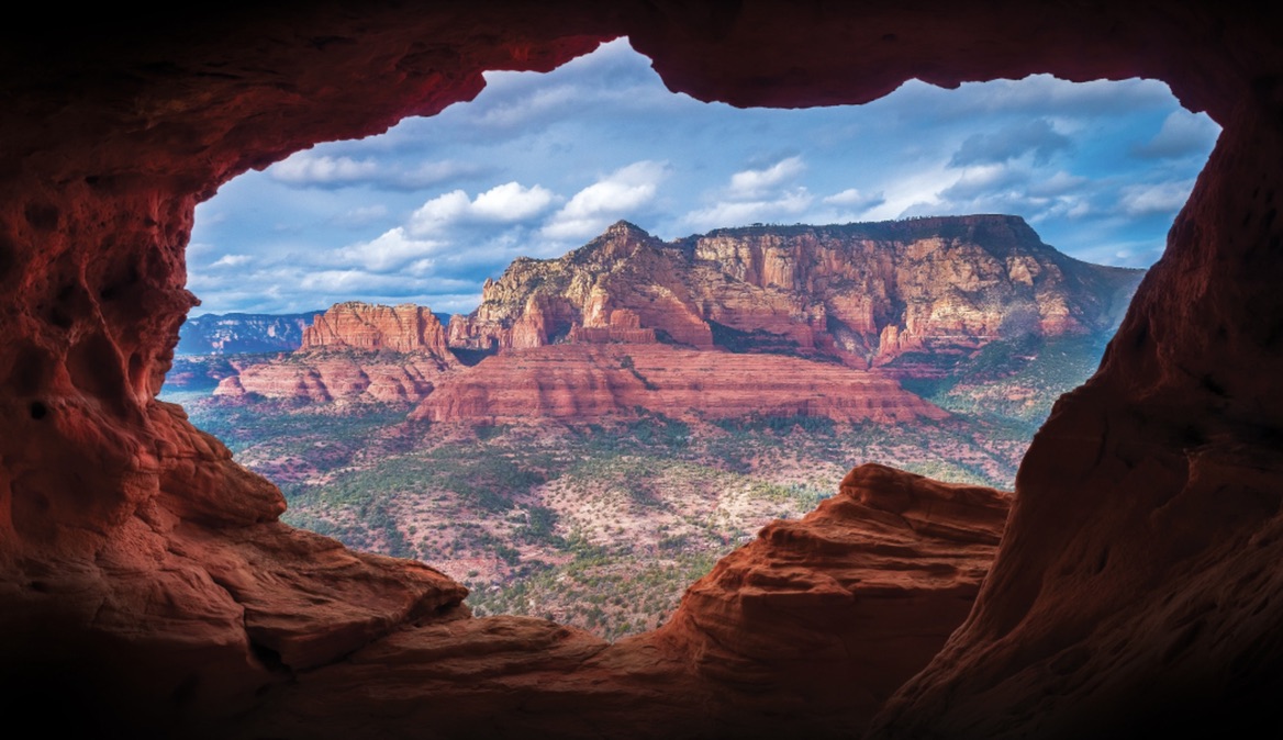 “Unique lookout framing Sedona’s stunning red rock landscape.
