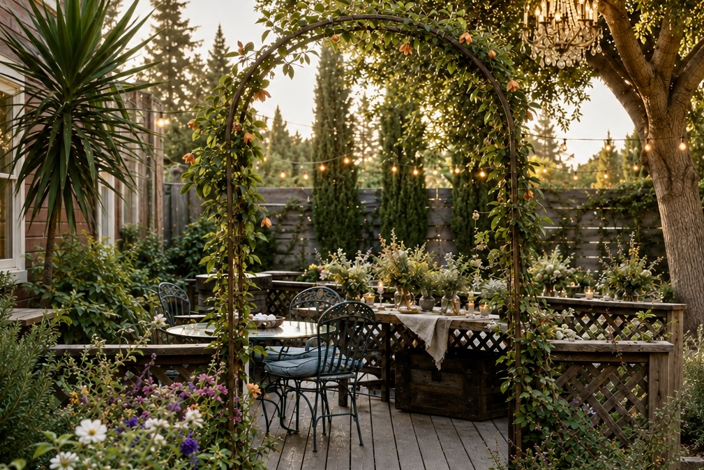 Coffee here, cocktails later. This sunny deck overlooks the courtyard and firepit, with the Kissing Cove tucked just steps away—an easy perch for planning the day, sharing a bottle or dining al fresco. 
