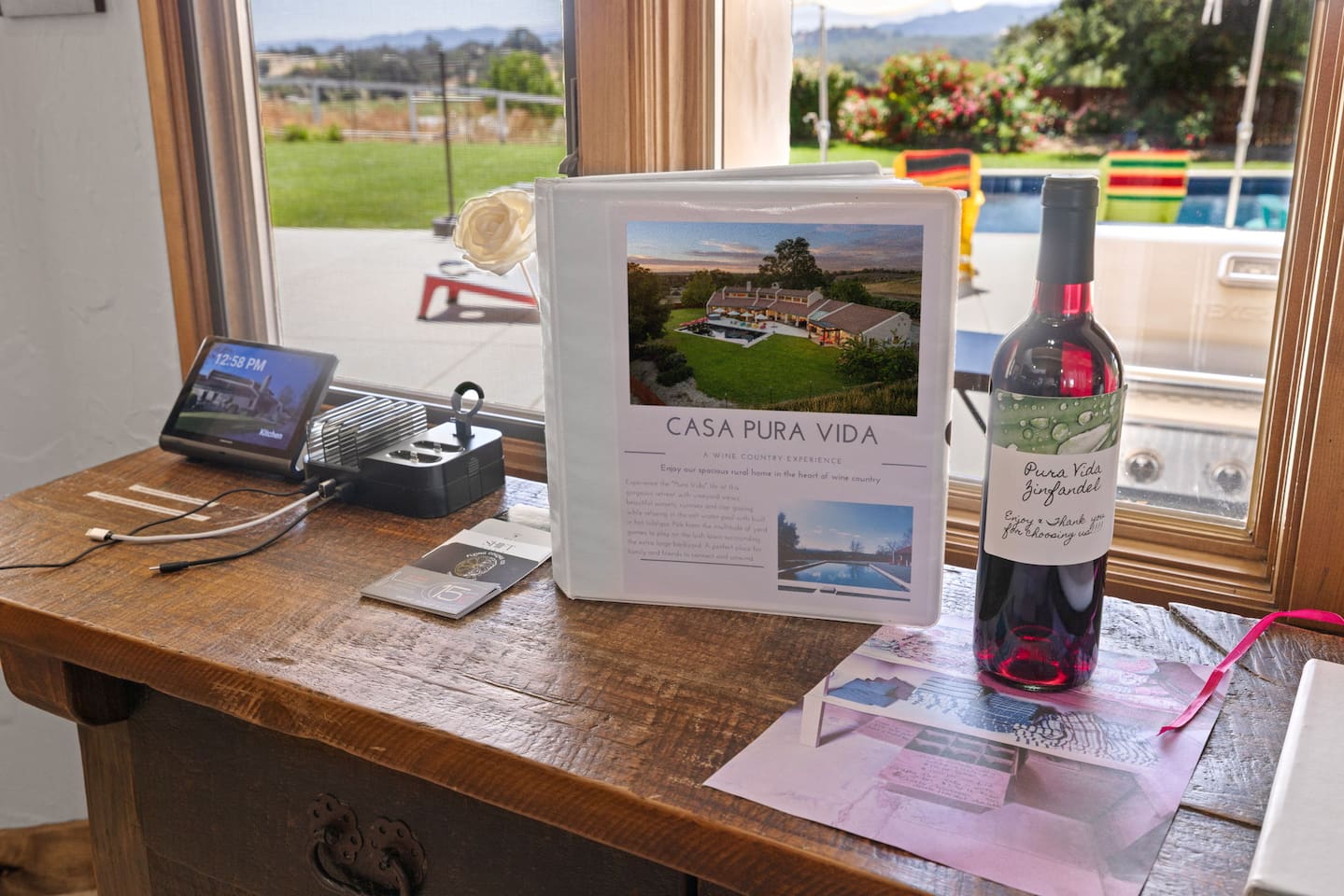 Welcome book & welcome bottle of wine