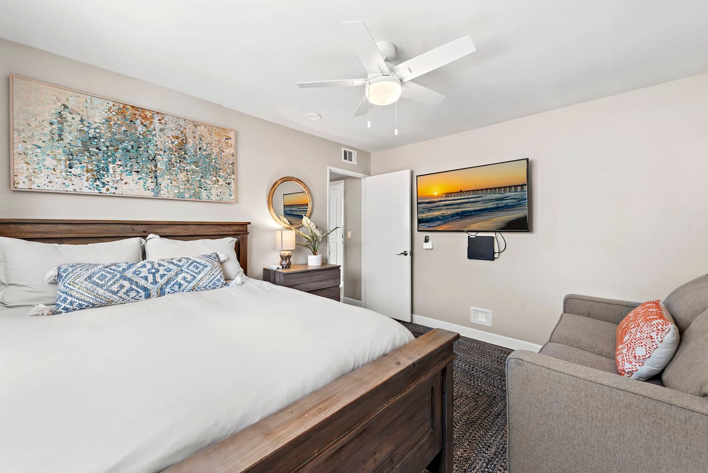 Our second bedroom also has a large screen TV, and a Playstation 4