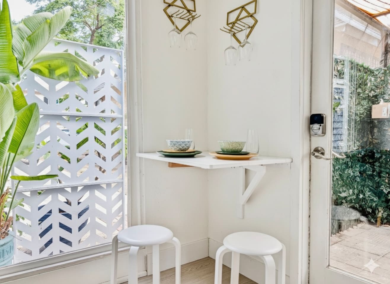 Breakfast bar with patio views.