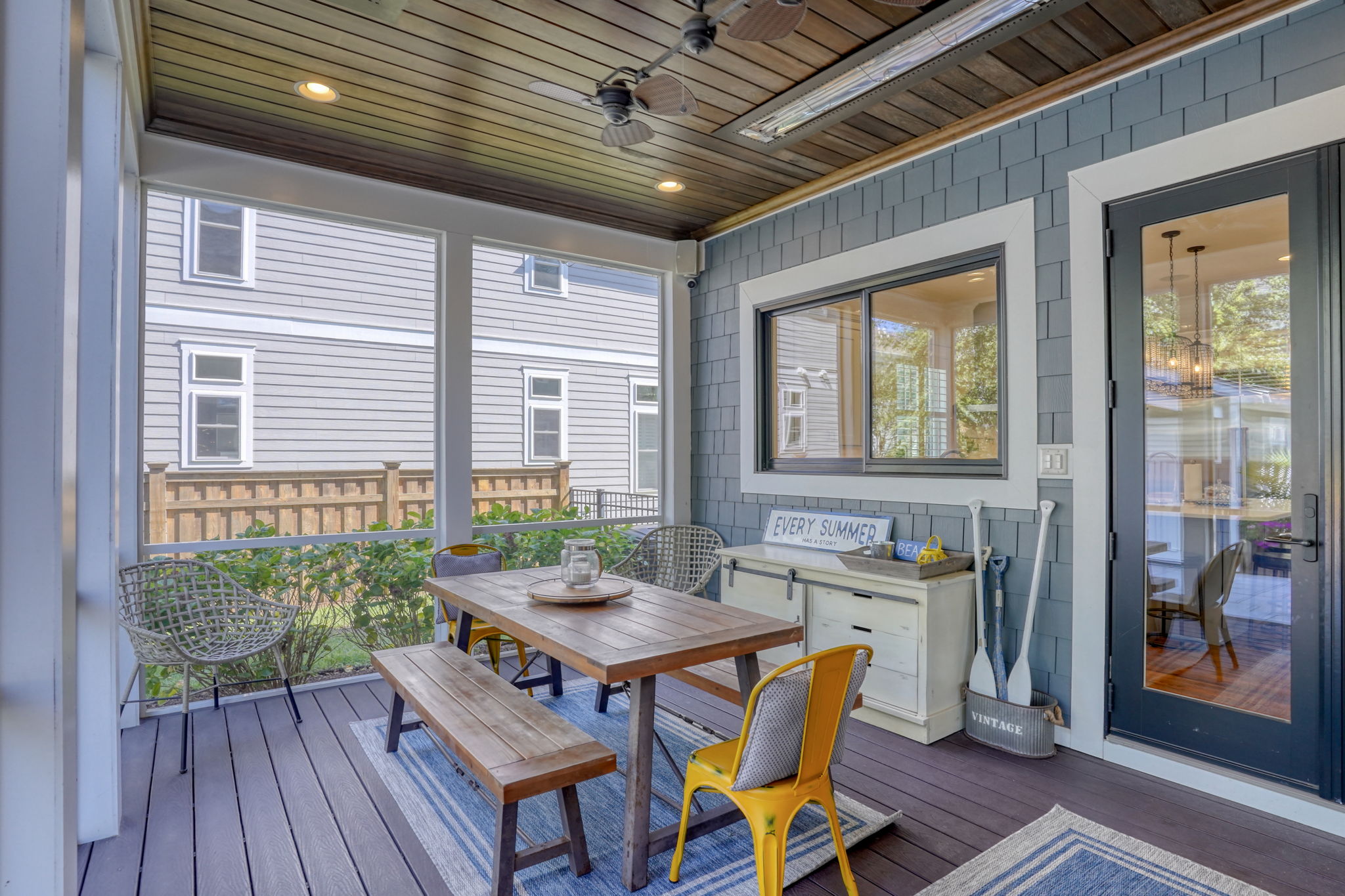 Screened porch for outdoor hang out or al-fresco dining