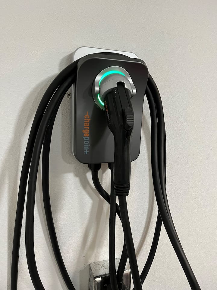 We have a ChargePoint EV charger for all your electric car charging needs!  **Level 2 charger on a 40amp circuit capable of charging at 32 amps max which should get you approximately 25 miles of range per hour. 