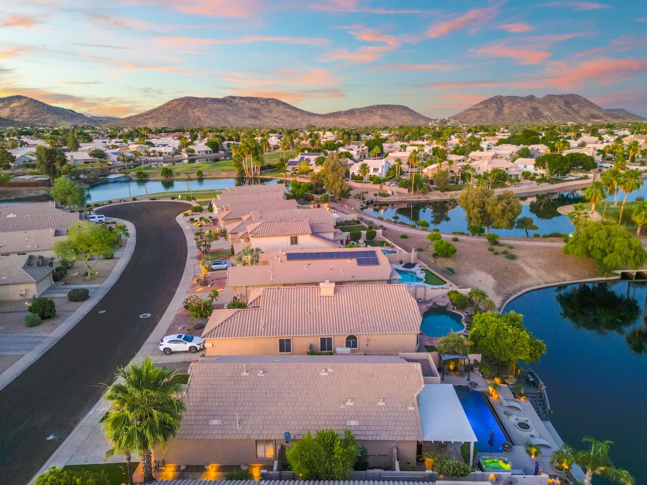 Nestled along the winding lake with South Mountain as your backdrop, the location alone is worth the trip — and the private pool makes it that much harder to leave.