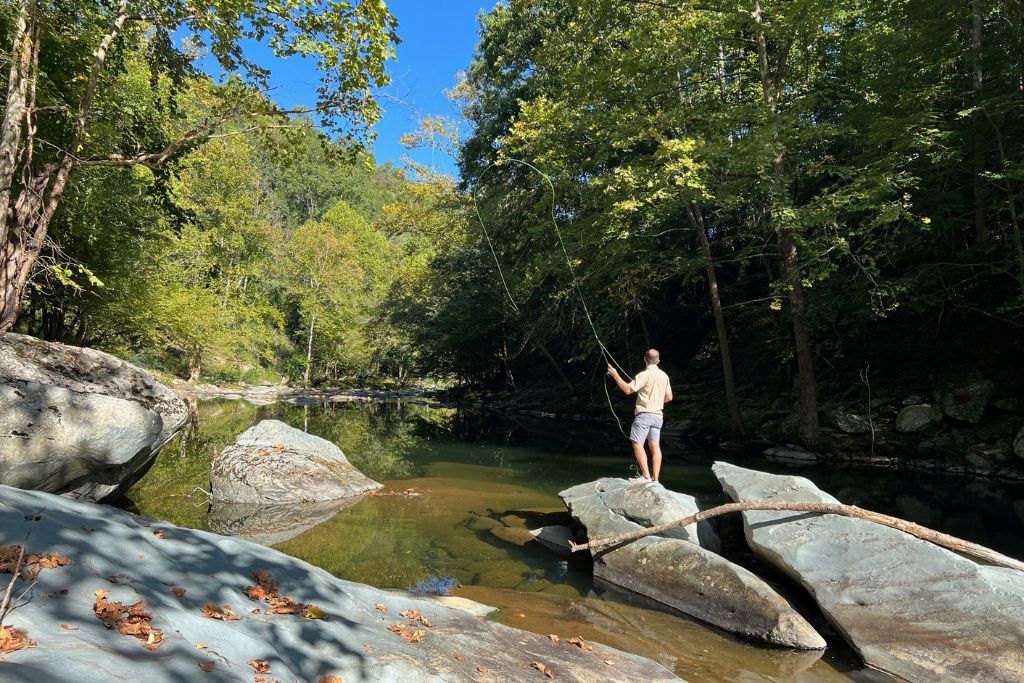 Cast a line right from the backyard—quiet river pools are home to rainbow trout and bass, waiting for the perfect catch.