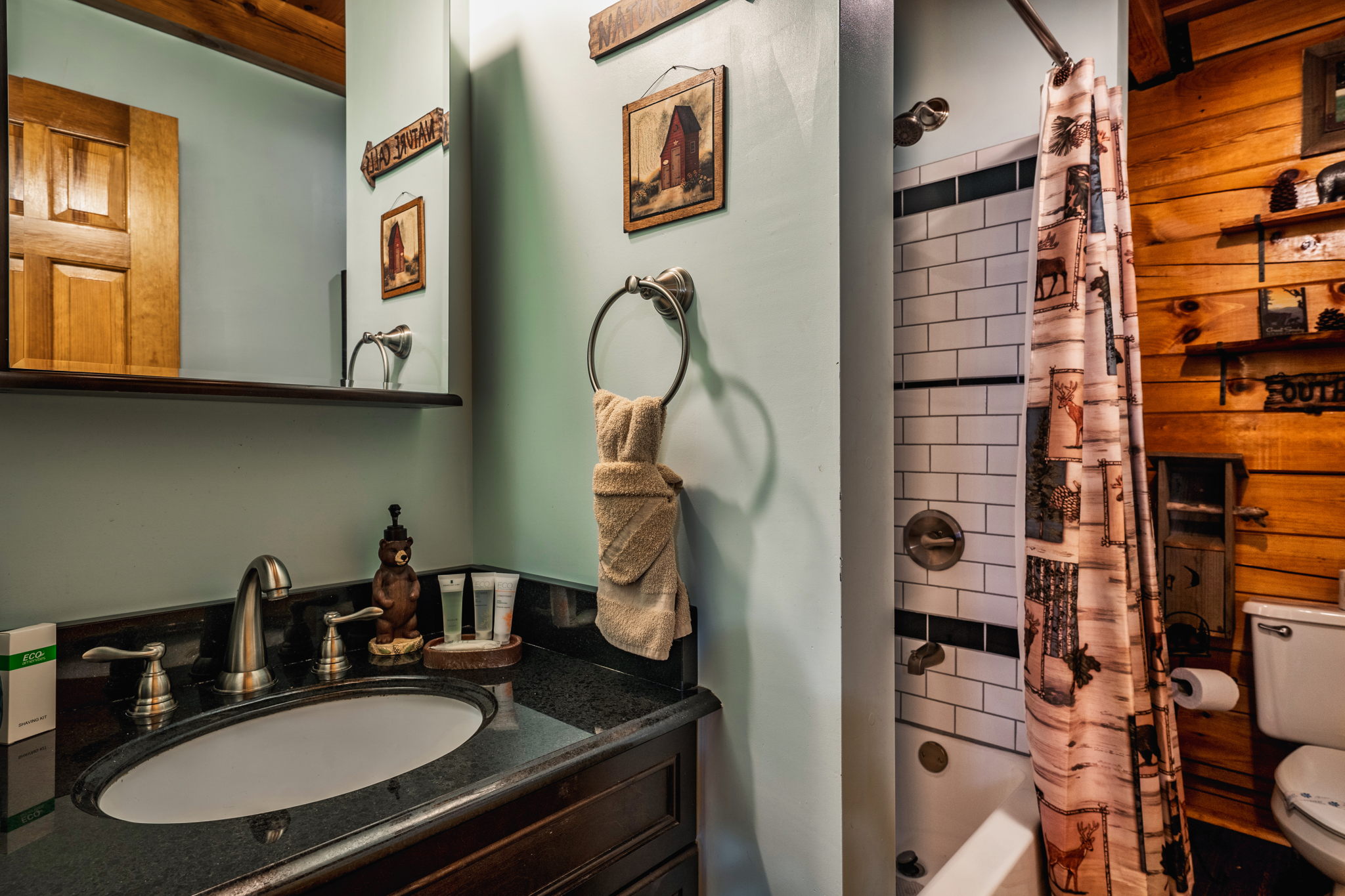 Full bathroom with a tub + shower combo