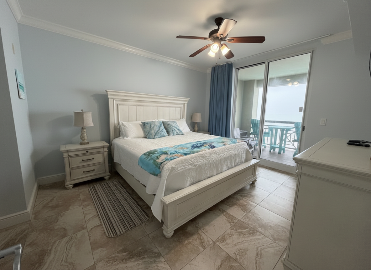 A bright, comfortable retreat with private bath access.