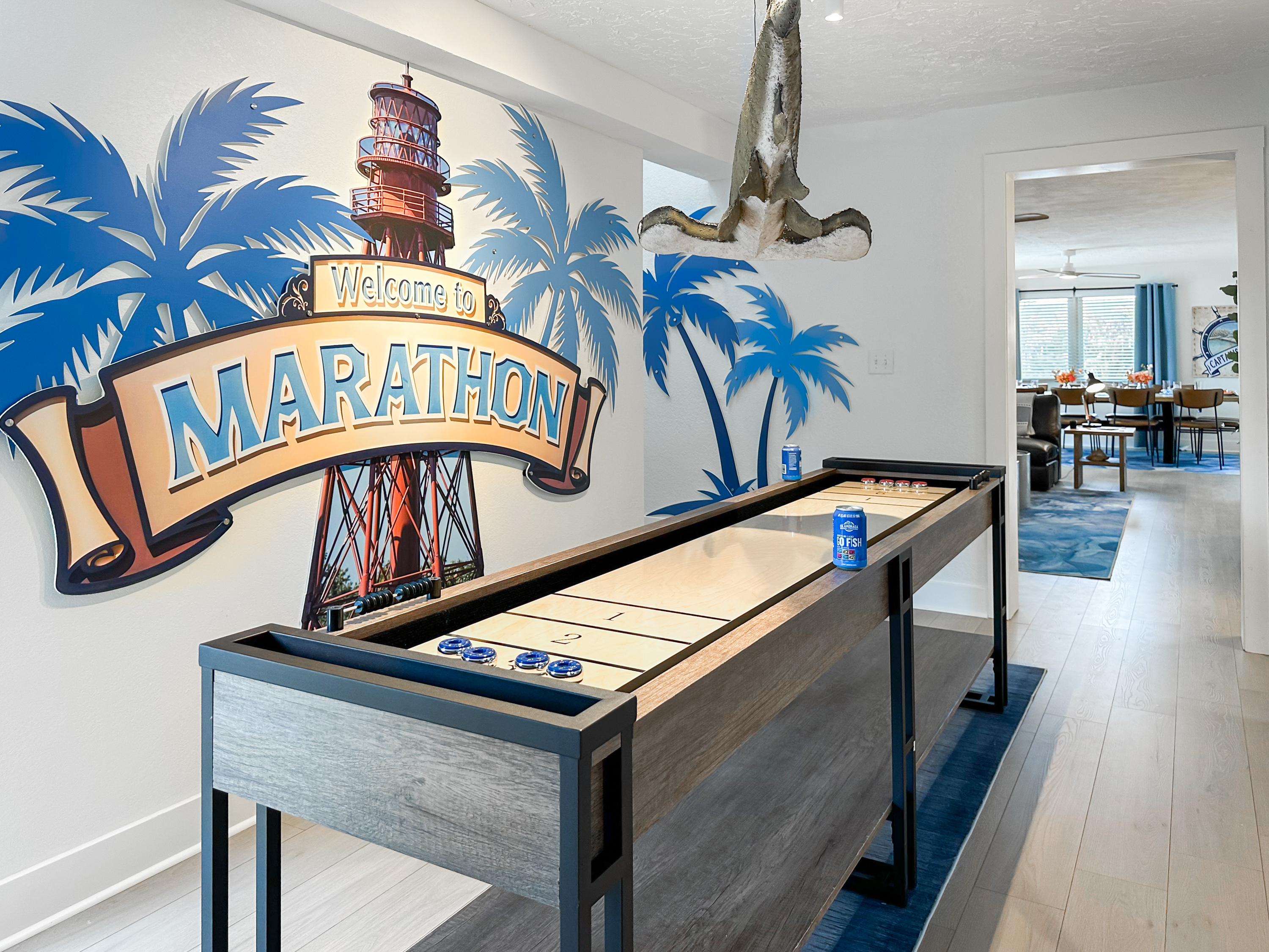 There’s a full length shuffleboard, a wall Tic-Tac-Toe.