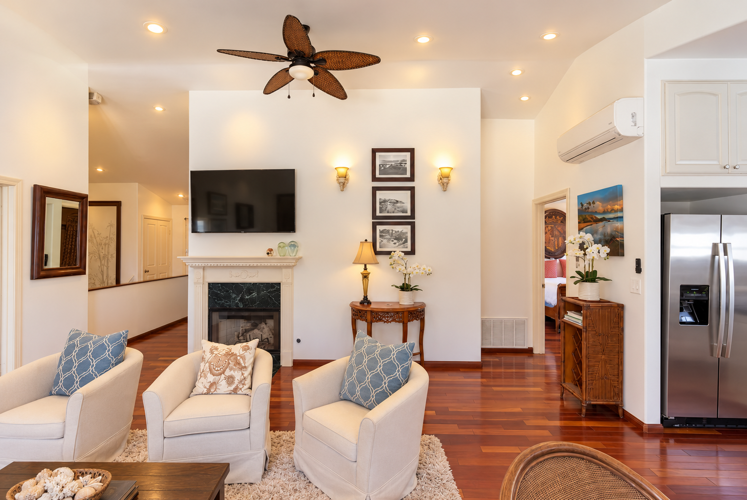 You will have two smart tvs for your use.  One is in the lviing room area and the other is in the master bedroom. 