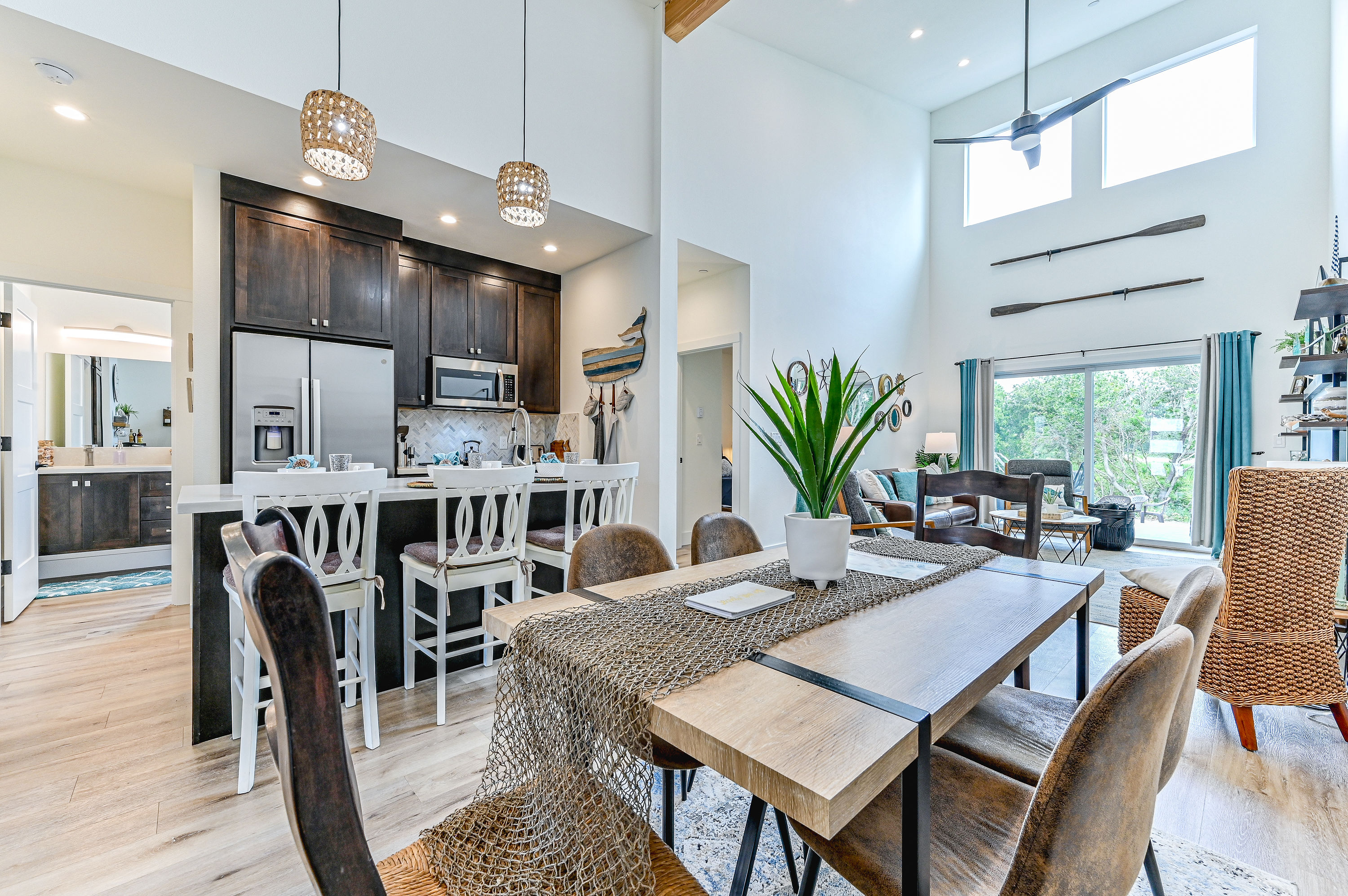 This contemporary beach retreat boasts 22ft soaring ceilings, with plenty of natural light even on rainy PNW days.